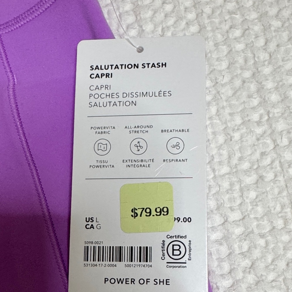 Athleta Purple Women's Salutation Stash Capri - Picture 2 of 7